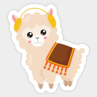 Autumn Llama, Cute Llama, Cute Alpaca, Ear Muffs Sticker